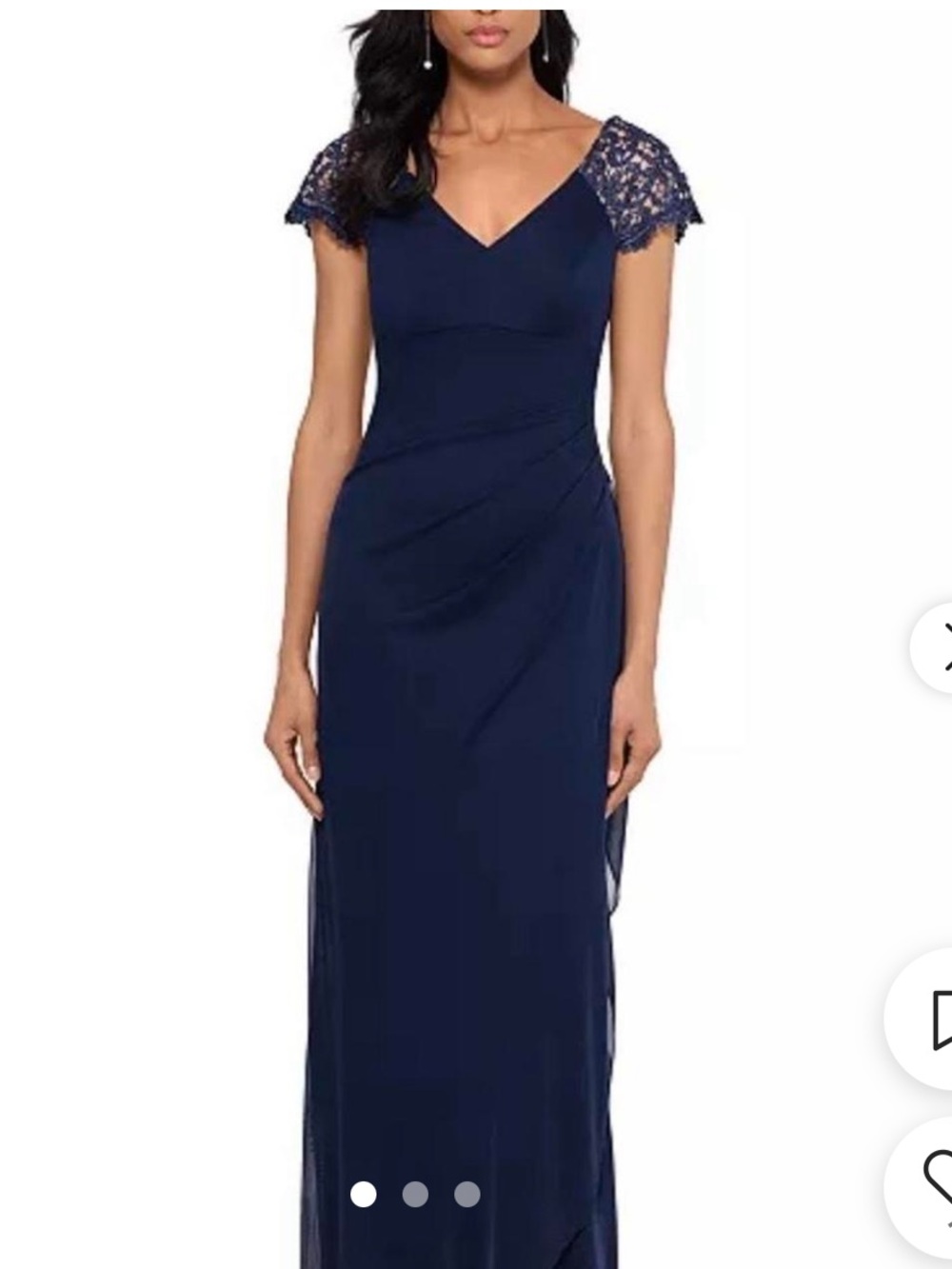 Xscape Navy Lace Cap-Sleeve Maxi Dress